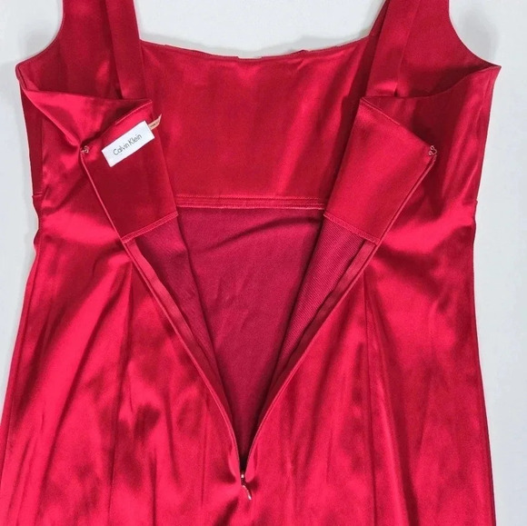 Calvin Klein red stretch satin formal date night mini dress sz 10 - Picture 7 of 17